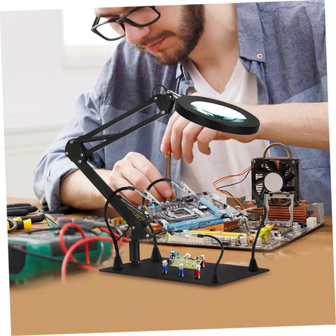 Flexible Soldering Arm Clamps for DIY Projects and Welding Tools Magnifying Glass Lamp Clamp Circuit Board Soldering Kit in use
