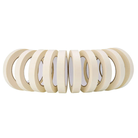 Front view of Masking Tape Pack 10 Rolls, 0.75 Inch By 55 Yards, Beige And White General Purpose Tape for DIY projects