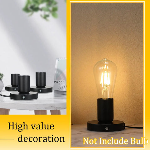 Beefed Up Metal Lamp Socket Base E26 E27 Screw In Bulb Holder With 6 Foot Black Cord On Off Switch 3 Pack for Desktop Lamps