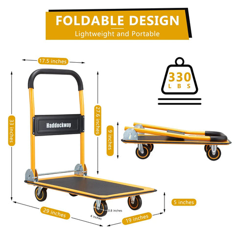 Heavy Duty Folding Hauler Flatbed Cart With Smooth 360 Swivel Wheels And Rock Solid Steel Frame For No Sweat Moving Around Home Garage Or Workshop Up To 330 Lbs