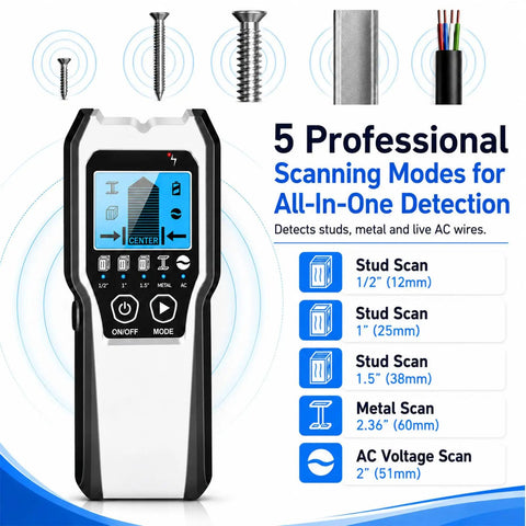 Straight Up Reliable Stud Finder Wall Scanner Five In One Upgraded Drywall Detector With Bright Lcd Panel And Sharp Audio Alerts For Locating Wood Metal Ac Wire Pipes And Joists Dead On Target