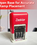 Slick Adjustable Received Date Stamp For Offices And Businesses with open base for accurate stamp placement and red casing.
