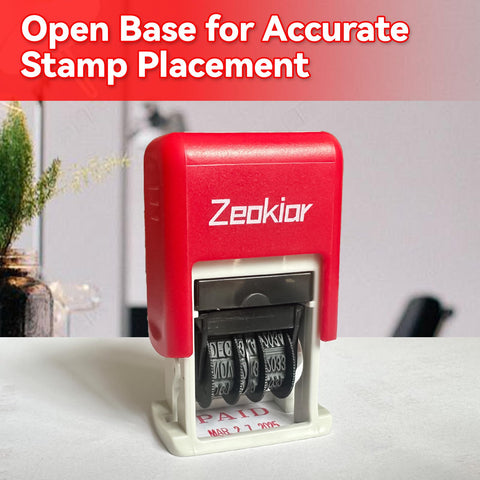 Slick Adjustable Received Date Stamp For Offices And Businesses with open base for accurate stamp placement and red casing.