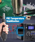 Portable Pro Grade Hot Air Rework Station for Mobile Phone Repair with Digital LED Display and handheld tool in use