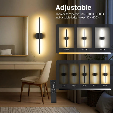 Rock Solid Rechargeable Wall Lights With 10000 Mah Battery Running Thirty To Fifty Hours On Single Charge Twenty Nine Inch Black Frame showing 3 color temperatures.