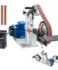 Badass Belt Grinder Sander With Slick Variable Speed VFD Drive And 2Hp Motor For 72X2 Inch Belts, showing motor, belt, and control panel.