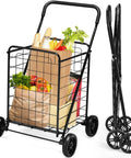 Beefed Up Folding Shopping Cart With Wheels For Groceries And Laundry Portable Collapsible Utility Cart With Rust Resistant Steel Frame