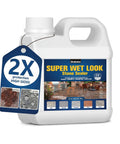 Heavy Duty Wet Look Natural Stone Sealer 32 Ounce bottle with label showing before and after effects for outdoor surfaces.
