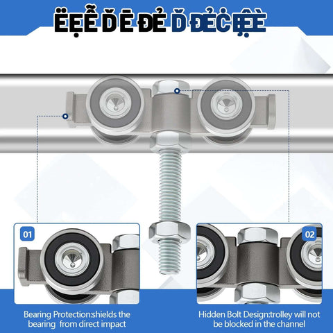 Hidden Bolt Design 4 Wheel Silent Trolley Rollers Compatible With 1-5/8 Inch Wide And Taller Strut Channels Using M10 Bolt