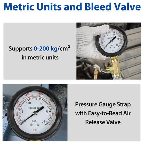 Brake Pressure Tester Universal Gauge Kit 0 To 3500 PSI ABS Hydraulic Oil Pressure Gauge with Metric Units and Bleed Valve