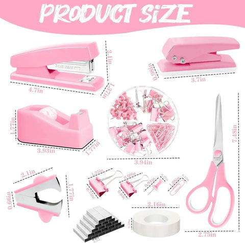 Blue Desk Accessories Set 16 Piece Office Supplies Kit With Stapler Tape Dispenser Pen Holder Staple Remover Size Chart