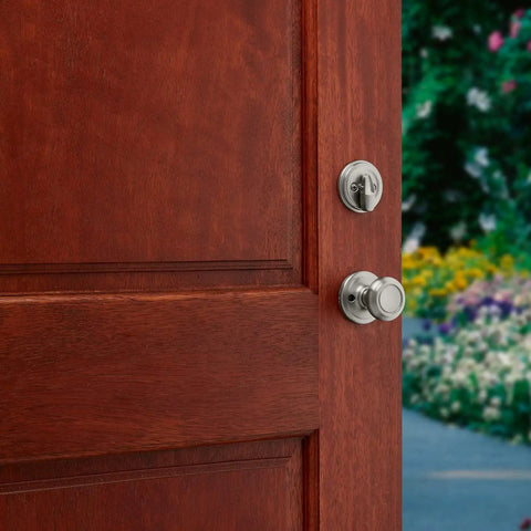 Front Door Lock Handleset With Deadbolt For Exterior Entry In Satin Nickel, Pick Resistant SmartKey Rekey Security With Interior Knob