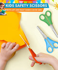 Bulk Pack Of 12 Kids Safety Scissors, 5 Inch Scissors For School And Craft, Soft Grips With Non Slip Handles, Rounded Safety Tips, Lightweight For Ages 4 5 6 7 8 9 10 12, Ideal Classroom And Craft Set, kids using safety scissors on paper
