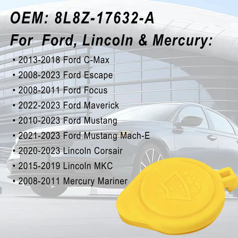 Washer Fluid Cap Replacement For Ford C Max Escape Focus Mustang Lincoln MKC Yellow Direct Fit Heat Resistant Plastic Reservoir Cap OEM 8L8Z 17632 A Compatible