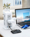 15 In 1 Tower Power Strip With USB And ETL Certified 1800J Surge Protection 1875W 15A 12 Outlets And 3 USB Ports used at desk