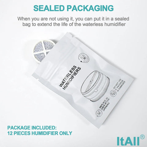 Sealed packaging of Disposable Waterless Humidifier Plus Kit For AirMini With N20 Connector 12 Pack showing bag and humidifier inside.