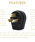 Close-up of Heavy Duty Nema 10-50P Plug For Electric Dryer And Range 50 Amp 125 250 Volt with thick brass contacts.