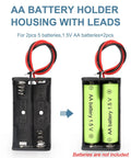 Four Pack Of Hella Reliable AA Battery Holders With Attached Leads And Stainless Steel Contacts For Effortless Power Delivery And A Straight Up No Fuss Housing That Keeps Batteries Securely Locked Away. Two AA battery holder with leads, tough plastic, showing internal springs.