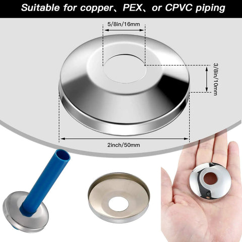 Built Tough 304 Stainless Steel Escutcheon Plates Set Of 12 Slick Pipe Rings Heat Resistant Quick Install Top Shelf Wall Caps For Half Inch Copper Lines Fits Like A Charm Daily on hand with dimensions shown.