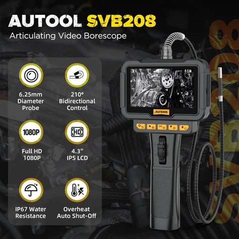 Articulating Video Borescope Endoscope With 210 Degree Bidirectional Camera Head 6.25mm Ultra Thin Probe shown with LCD display