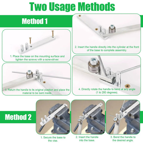 Instructional diagram for Penitue Manual Wire Bending Tool For Desktop showing two usage methods for bending metal.