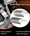 Beefed Up Main And Rod Bearing Set Replacement Kit for Hyundai and Kia 3.3L 3.5L 3.8L V6 DOHC 24V Engines, shown in package and installed.