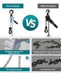 Comparison of Mini Chain Hoist 1100Lb Manual Lever Hoist One Half Ton Mini Puller with galvanized chain vs blackened chain.