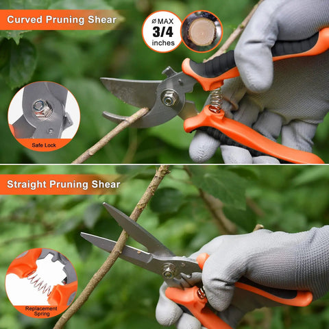 Pruning shears from 10 Piece Stainless Steel Garden Tools Set for Planting and Pruning, Heavy Duty Kit with Ergonomic Non Slip Handles.