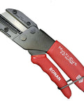 Heavy-duty industrial cutter for plastic, rubber, wood, leather and PEX, single unit with 3 replaceable razor blades, red/black handle