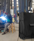 Rugged Heavy Duty Three Layer Welder Cart Cover For Most Electric Welding Carts, Black, in workshop setting