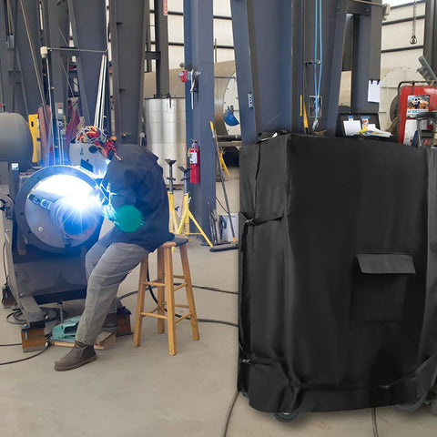 Rugged Heavy Duty Three Layer Welder Cart Cover For Most Electric Welding Carts, Black, in workshop setting
