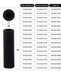 200Pcs ABS Black Round Spacers Set 15 Sizes OD 7mm ID 4.1mm for M4 Screws Non Threaded Column Standoff with size chart