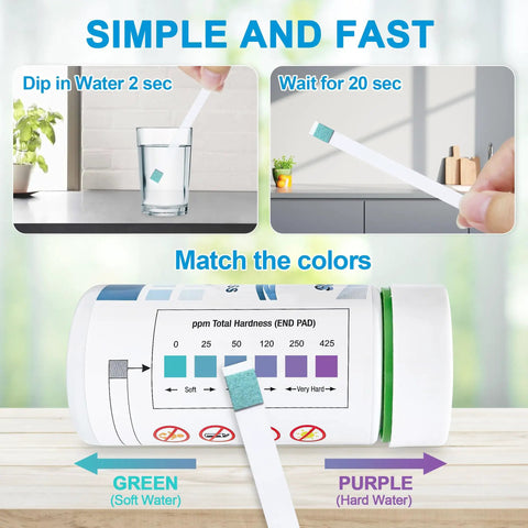 Water Hardness Test Strips Kit For Drinking Water Pools Hot Tubs Spas Dishwashers And Well Water Quick And Accurate Calcium And Magnesium Readings With Easy Color Chart No Fuss No Guesswork with color chart and strips.