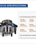 Front Wheel Hub Bearing Assembly 4WD With ABS 5 Lug Replacement For Chevy Blazer S10 GMC Jimmy Sonoma Isuzu Hombre And Oldsmobile Bravada Heavy Duty Front Hub Kit For Reliable ABS And Smooth Rides On GM SUVs with specifications.