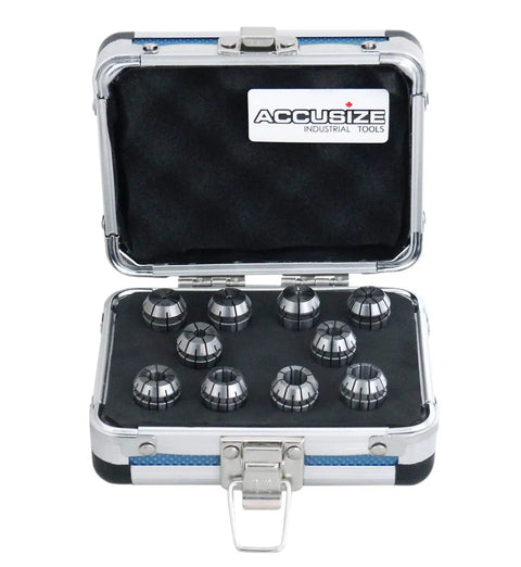 ER16 Collet Set 10 Piece Includes 1/32 To 3/8 Inch Collets 0.0004 Inch Concentricity in a metal carrying case