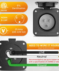 15 Amp Flanged Inlet NEMA 5-15 RV Shore Power Plug With Waterproof Back Cover For Marine Boat RV Outdoor Use 2 Pole 3 Wire