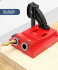 Pocket Hole Jig Kit Ultra Light Carpentry Aid For DIY Enthusiasts With Beginner Friendly Setup And Joint Locator For Decks Cabinets Desks Metalworking Home Improvement Projects Delivers Fast Strong Professional Grade Joints, red tool on wood with drill bit