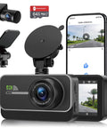 4K Front And Rear Dash Cam With WiFi And App Control For Cars, includes 3 Inch IPS screen and 64GB SD card