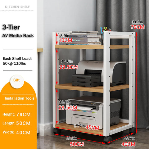 Three Tier Wooden Corner Shelf With Wheels For AV Console Storage Including HiFi DVD Game Systems And Record Players Amplifier Rack