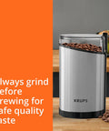 Krups Electric Coffee Grinder With 3 Oz Capacity And 200 Watt Motor Grinds Beans, Spices, And Nuts Easily, stainless steel design.