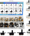 Awesome Micro Mini Slide Switch Kit 110Pcs SPDT 1P2T Toggle Switches 2 Position 3 Pin Vertical Panel Mount through hole knob
