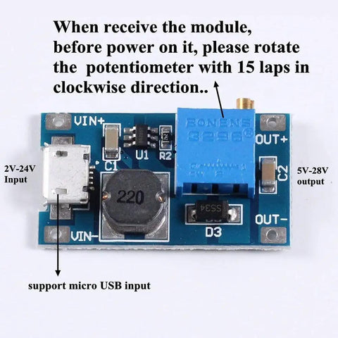 Dope Boost Converter DC DC Step Up Module With Micro USB Input 2V To 24V In 5V To 28V Adjustable Output 2A Max Current