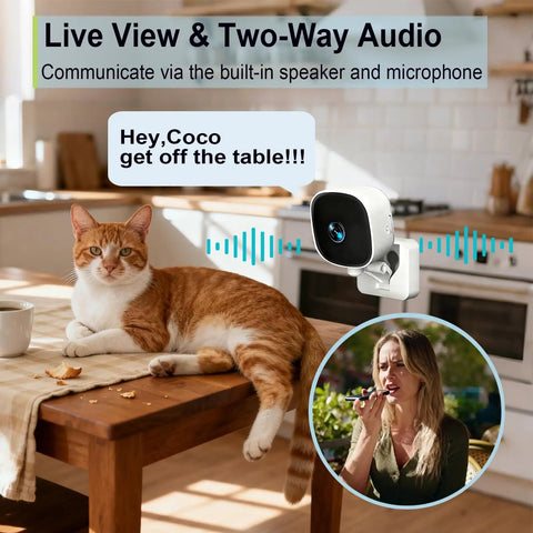 Indoor 2K HD WiFi Security Camera For Home Use With Phone App Two Way Audio Night Vision And 24 7 SD Card Storage Pet Baby Monitor