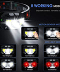 Beast Bright Rechargeable 1100 Lumen LED Headlamp With White And Red Light Waterproof Motion Sensor Headlight 8 Modes display