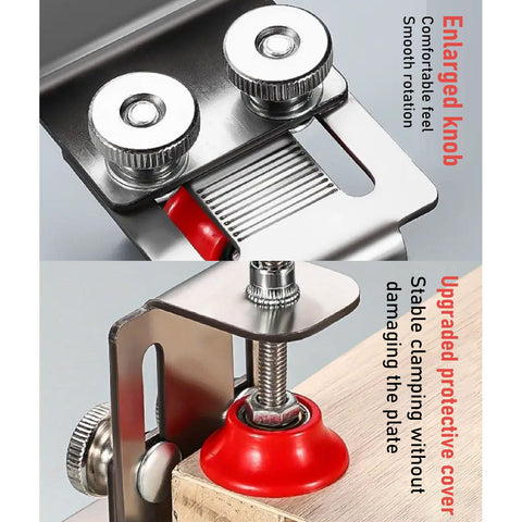 Adjustable Stainless Steel Cabinet Door Alignment Jig Tool showing enlarged knob and upgraded protective cover