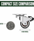 Top Notch 1 Inch Swivel Caster Wheels Set Of 4 Featuring Rock Solid Brake Locks For Couches Tables Planters And Drawers, size comparison with quarter.