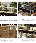 Beast 3 In 1 Ceiling Mounted Wine Rack With Glass Holder And Bottle Storage showing iron structure, wine and glass storage options.