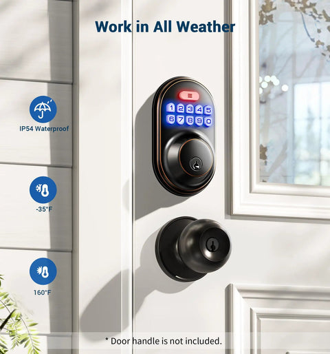 Keyless Entry Door Lock With Electronic Keypad Deadbolt Auto Lock Anti Peeking Password Backlit Easy Install Oil Rubbed Bronze 20 Codes Plus 2 Spare Keys One Time Password on a door