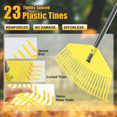 Unbreakable Nylon Leaf Rake With 16.5 Inch Wide Head And 45 Inch Long Handle Lightweight Yard Tool close-up of tines
