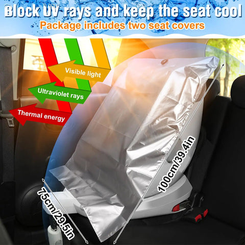 2Pcs Baby Car Seat Sun Shade Cover For Infants And Toddlers shown on car seat blocking UV rays